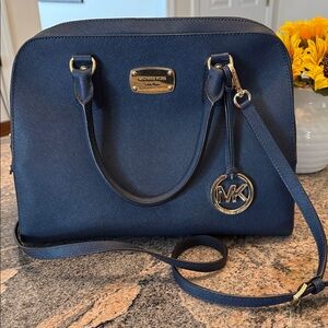 Michael Kors Dark Blue Satchel with Gold Accents